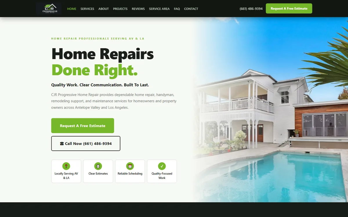 CJR Progressive Home Repair website homepage