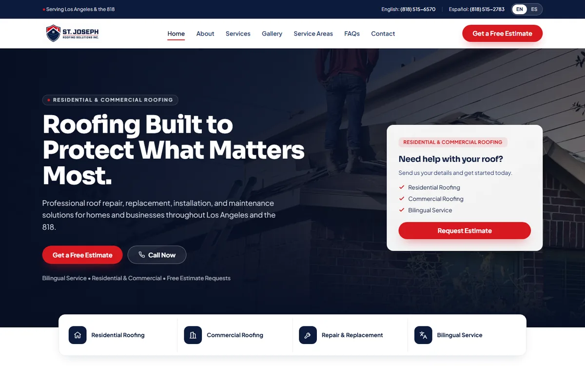 St. Joseph Roofing Solutions website homepage